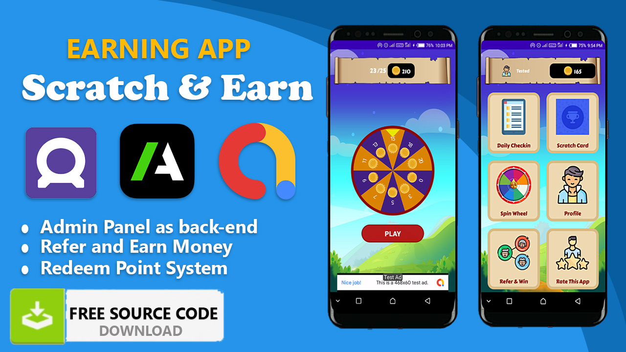Scratch & Spin to Win Android App with Earning System